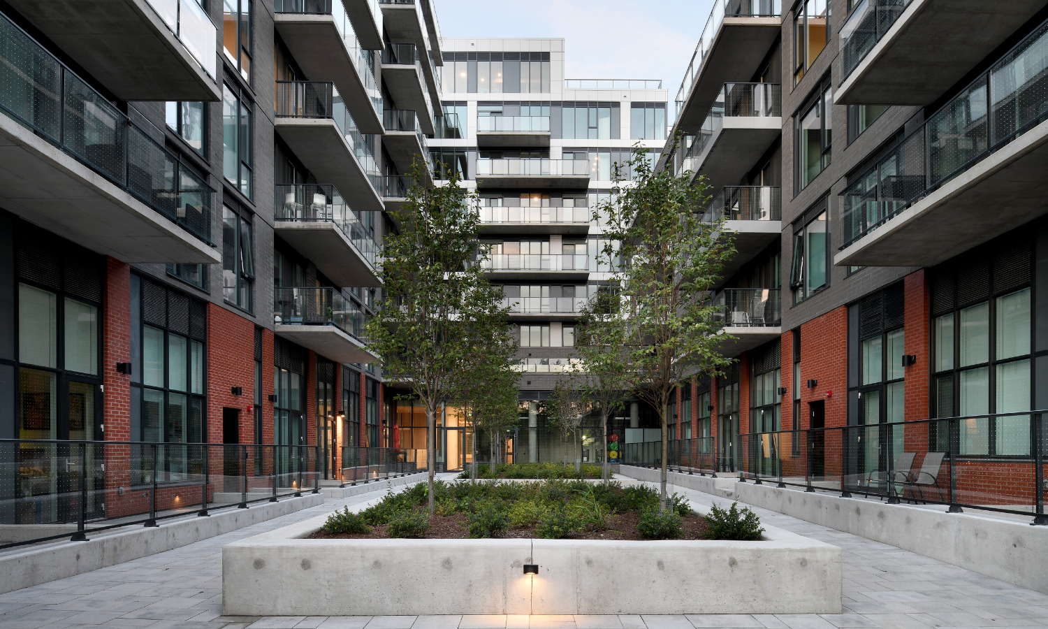 Outdoor courtyard at 88 Beechwood. Rent with Minto Apartments.